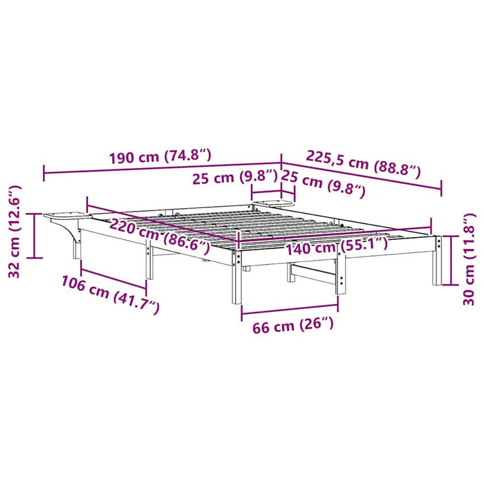 Cadru de pat cu mese laterale natural 140 x 220 cm - WALTI WALTI