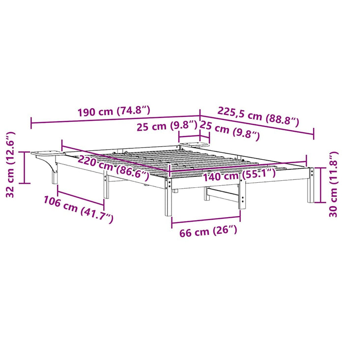 Cadru de pat cu mese laterale Alb 140 x 220 cm - WALTI WALTI