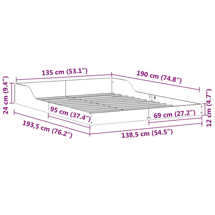 Cadru de pat Alb 135 x 190 cm Lemn de pin masiv - WALTI WALTI