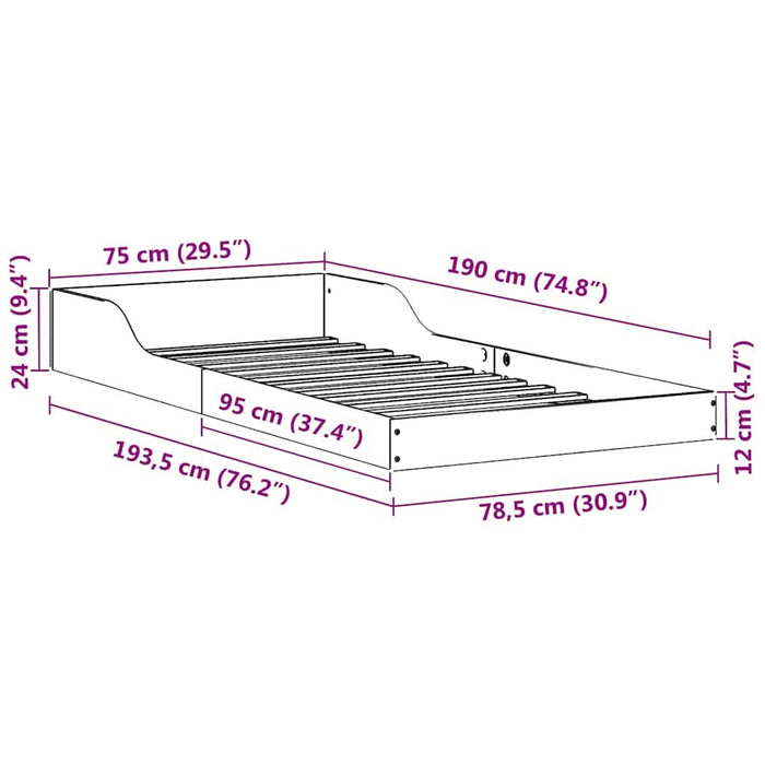 Cadru de pat Maroniu cerat 75 x 190 cm Lemn de pin masiv - WALTI WALTI