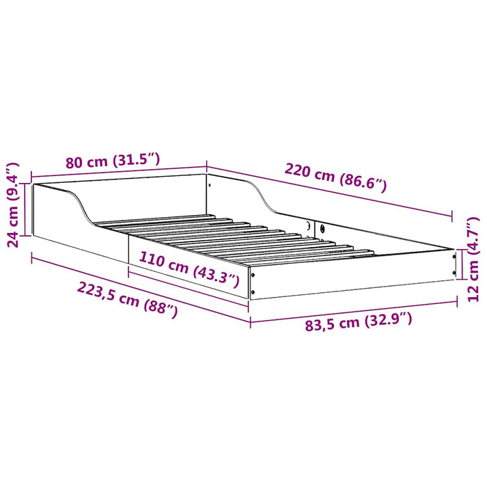 Cadru de pat natural 80 x 220 cm Lemn de pin masiv - WALTI WALTI