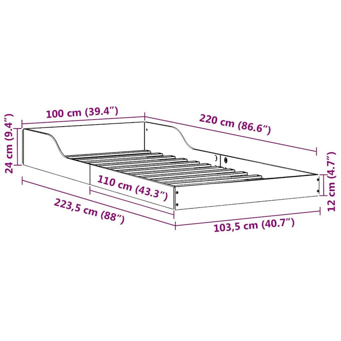 Cadru de pat Alb 100 x 220 cm Lemn de pin masiv - WALTI WALTI