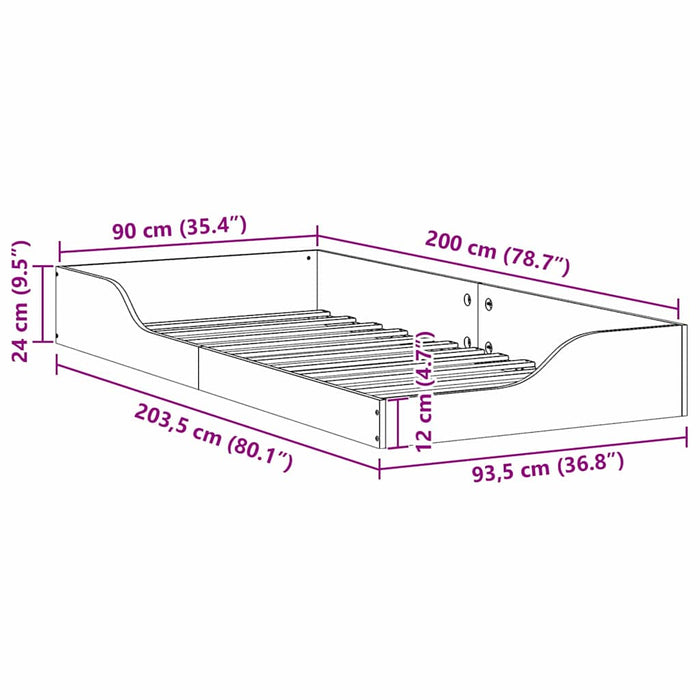 Cadru de pat de podea Maro ceruit 90 x 200 cm Lemn masiv de pin - WALTI WALTI