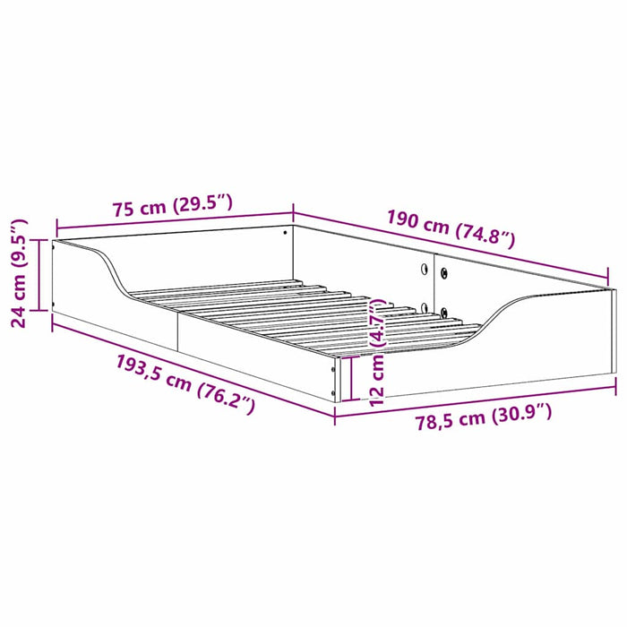 Cadru de pat de podea Alb 75 x 190 cm Lemn masiv de pin - WALTI WALTI