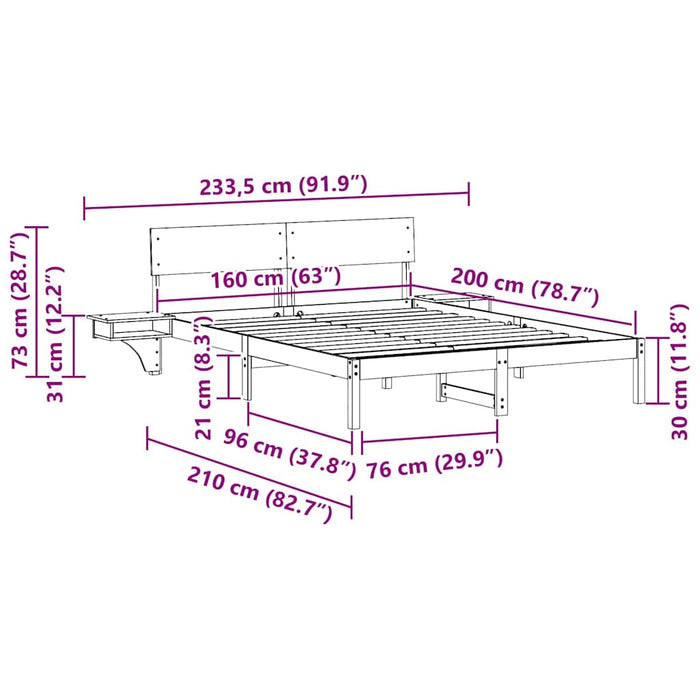 Cadru de pat cu headboard Maro 160 x 200 cm Lemn de pin masiv - WALTI WALTI