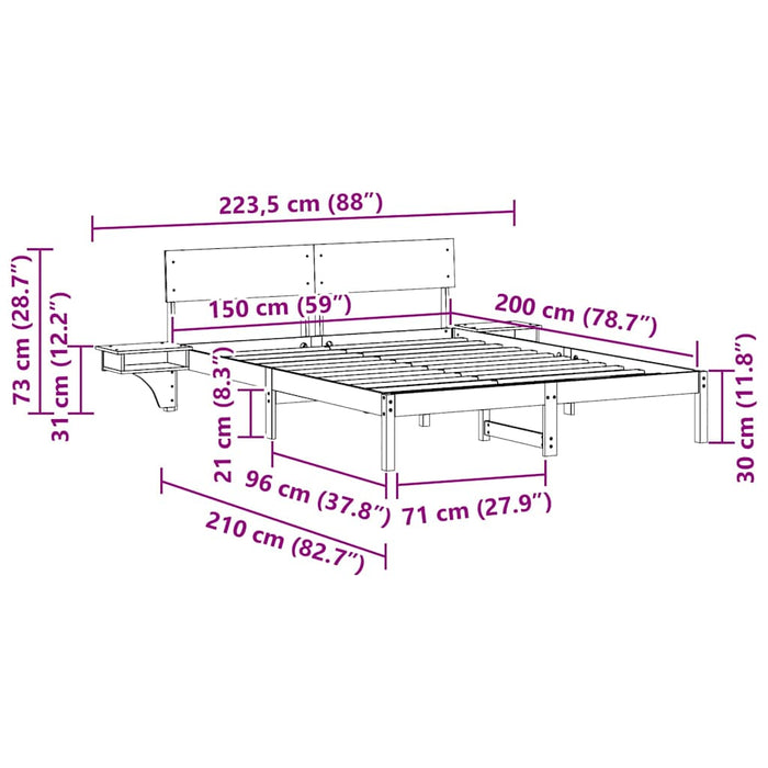 Cadru de pat cu headboard Maro 150 x 200 cm Lemn de pin masiv - WALTI WALTI