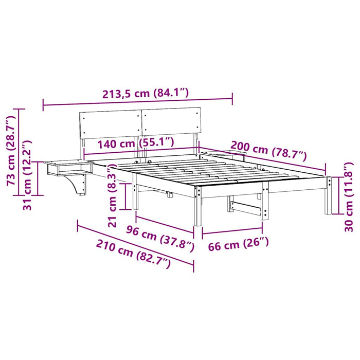 Cadru de pat cu headboard Maro 140 x 200 cm Lemn de pin masiv - WALTI WALTI