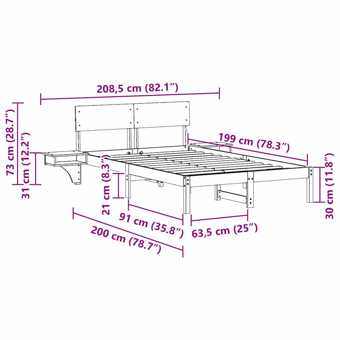 Cadru de pat cu headboard Maro 135 x 190 cm Lemn de pin masiv - WALTI WALTI