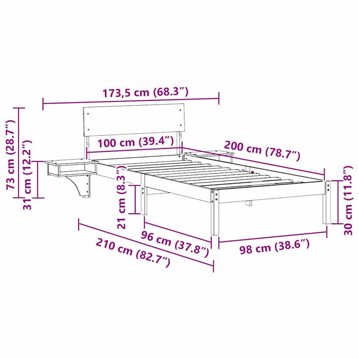 Cadru de pat cu headboard Alb 100 x 200 cm Lemn de pin masiv - WALTI WALTI