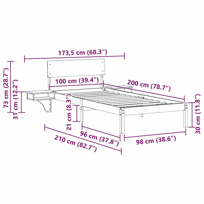 Cadru de pat Maroniu cerat 100 x 200 cm Lemn de pin masiv - WALTI WALTI
