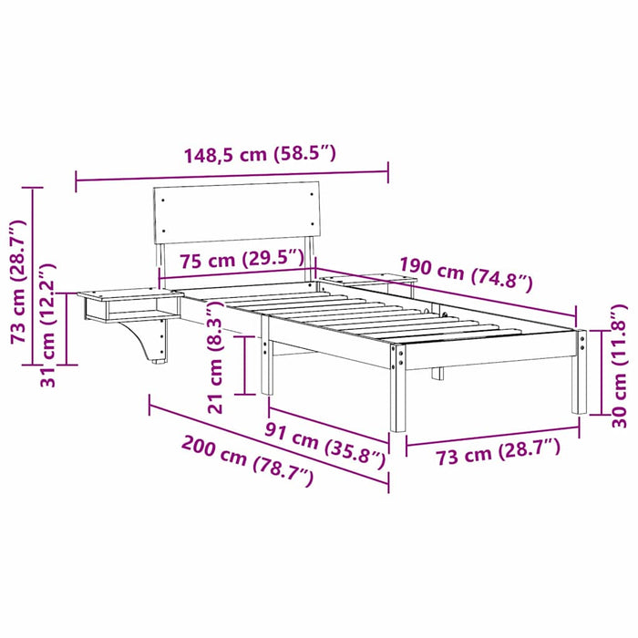 Cadru de pat Maroniu cerat 75 x 190 cm Lemn de pin masiv - WALTI WALTI