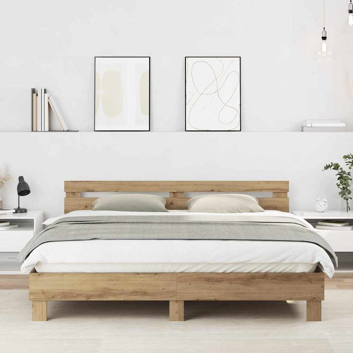 Cadru de pat Stejar Artizanal 203 x 185 x 70 cm Lemn compozit - WALTI WALTI
