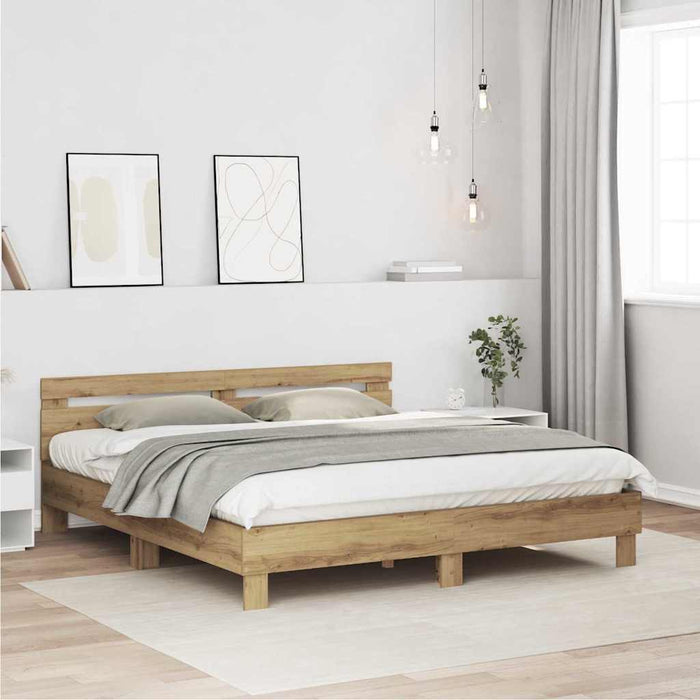 Cadru de pat Stejar Artizanal 203 x 185 x 70 cm Lemn compozit - WALTI WALTI