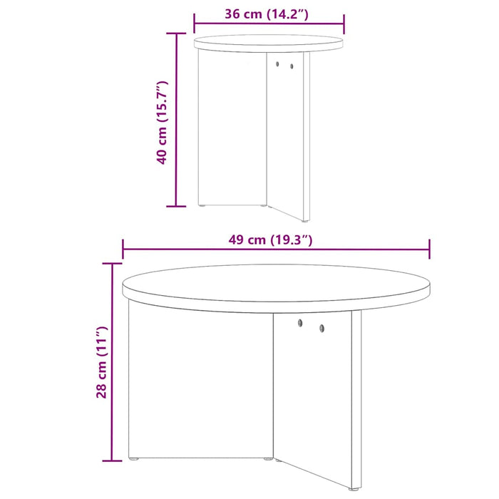 Masă de cafea 2 pcs Alb Lemn masiv de pin - WALTI WALTI