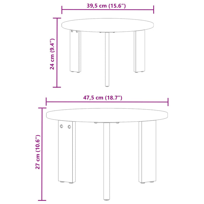 Masă de cafea 2 pcs natural Lemn masiv de pin - WALTI WALTI