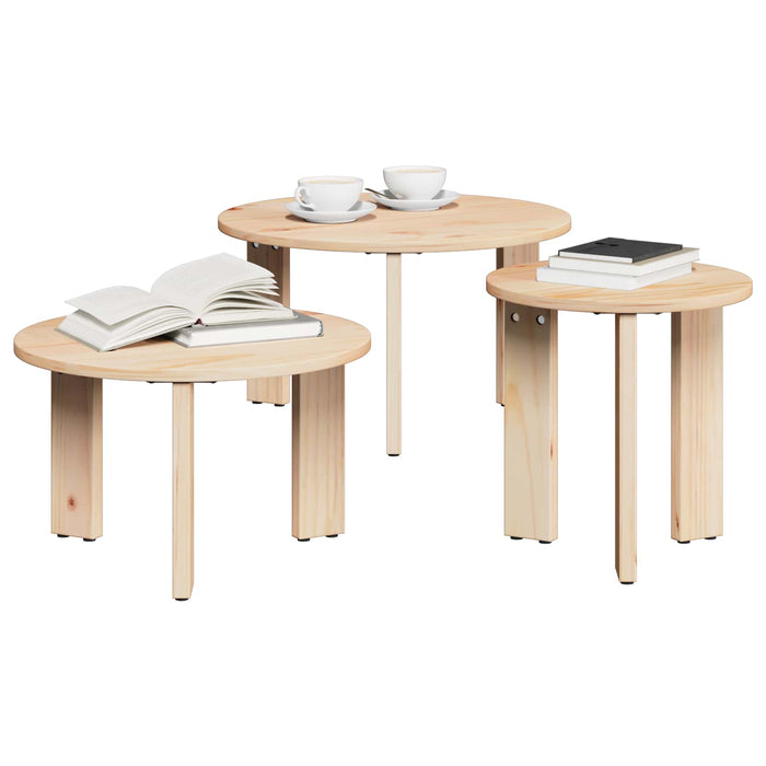 Masă de cafea 3 pcs natural Lemn masiv de pin - WALTI WALTI
