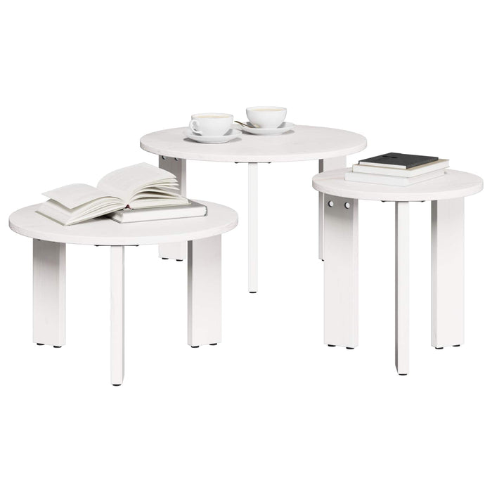 Masă de cafea 3 pcs Alb Lemn masiv de pin - WALTI WALTI