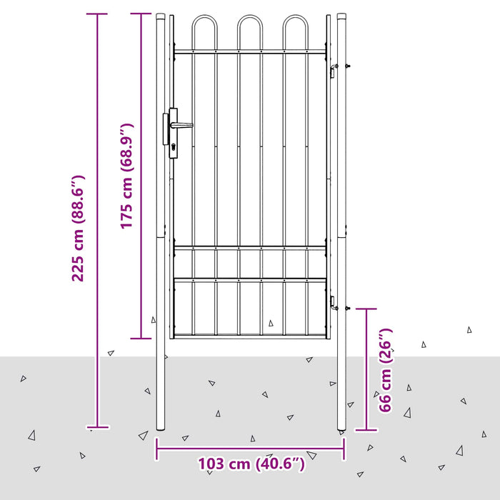Poartă de gard Gri 103 x 225 cm Oțel vopsit electrostatic - WALTI WALTI