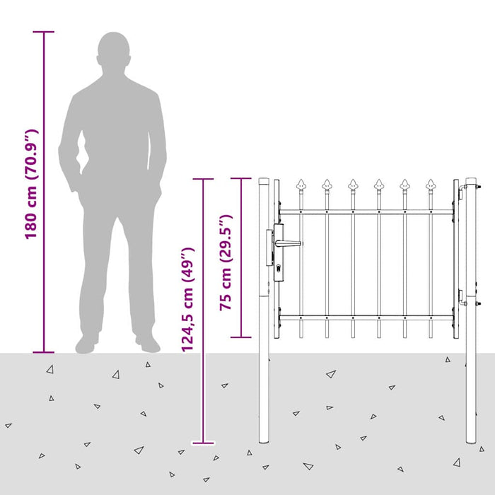 Poartă de gard Gri 103 x 250 cm Oțel vopsit electrostatic - WALTI WALTI