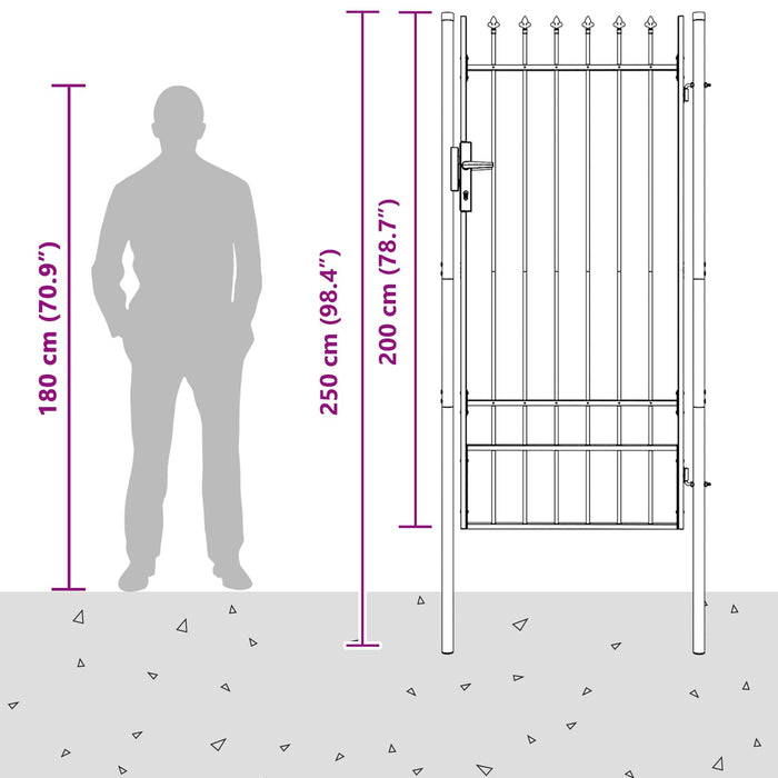 Poartă de gard BOXTEL 103 x 250 cm Oțel vopsit electrostatic WALTI