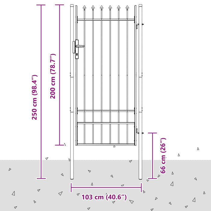 Poartă de gard BOXTEL 103 x 250 cm Oțel vopsit electrostatic WALTI