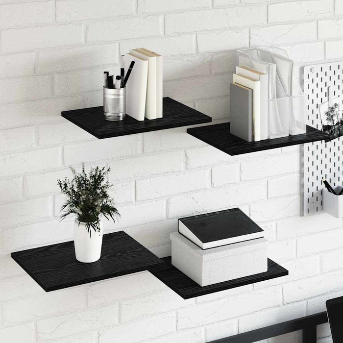 Raft pentru cărți 4 pcs Negru 40 x 30 x 1.5 cm Lemn compozit - WALTI WALTI