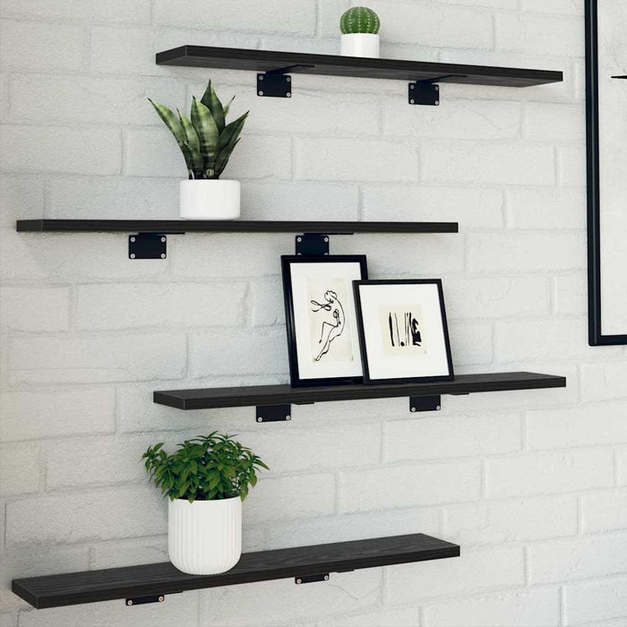 Raft pentru cărți 4 pcs Negru 60 x 10 x 1.5 cm Lemn compozit - WALTI WALTI