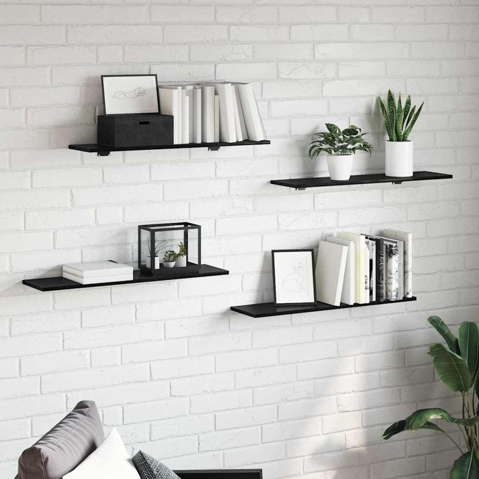 Raft pentru cărți 4 pcs Negru 80 x 20 x 1,5 cm Lemn compozit - WALTI WALTI