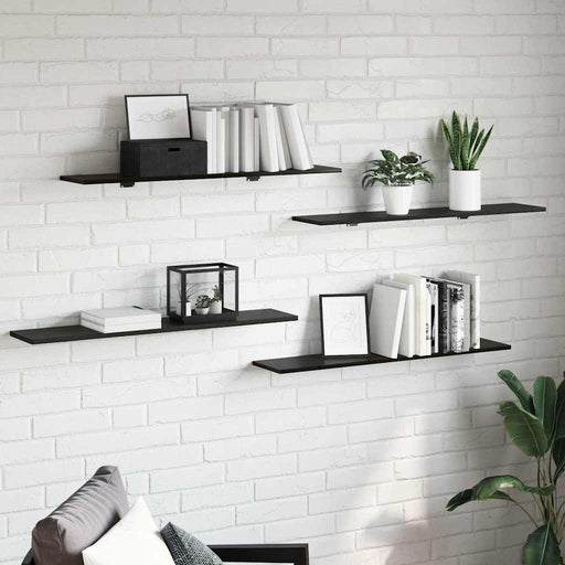 Raft pentru cărți 4 pcs Negru 100 x 20 x 1,5 cm Lemn compozit - WALTI WALTI