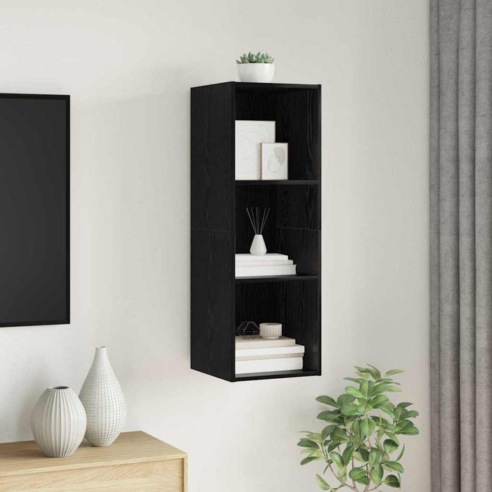 Dulap TV Pe perete Stejar negru 37 x 37 x 107 cm Lemn compozit - WALTI WALTI