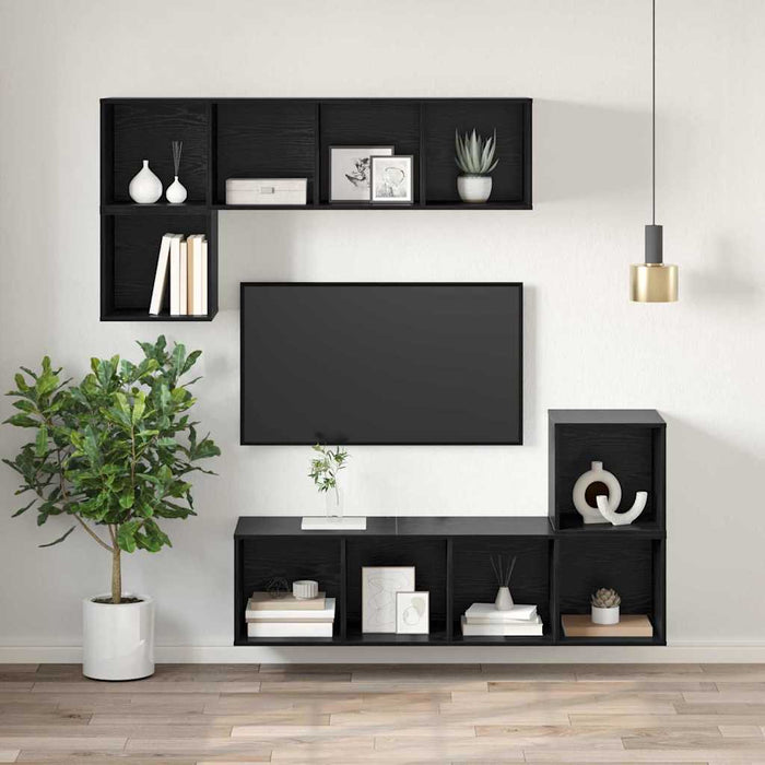 Dulap TV Pe perete Stejar negru 37 x 37 x 107 cm Lemn compozit - WALTI WALTI