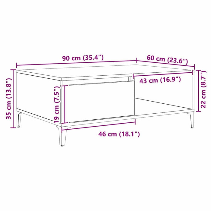 Masă de cafea stejar artizanal 90 x 60 x 35 cm Lemn compozit - WALTI WALTI