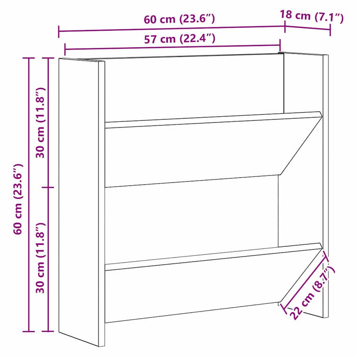 Dulap pentru pantofi Stejar Negru 60 x 18 x 60 cm Lemn compozit - WALTI WALTI