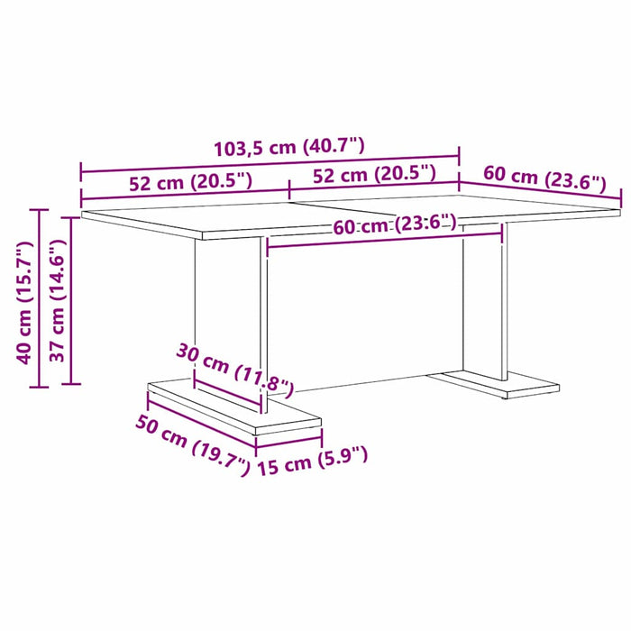 Masă de cafea stejar artizanal 103.5 x 60 x 40 cm Lemn compozit - WALTI WALTI