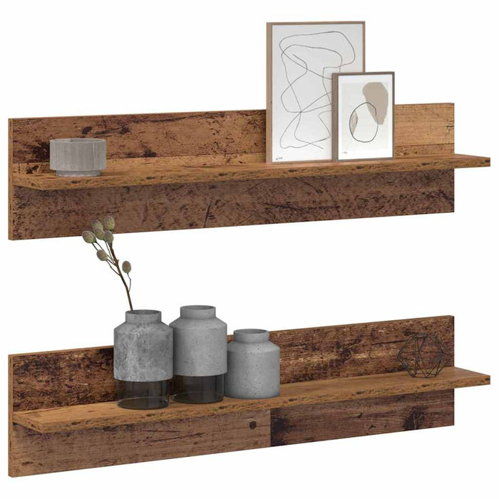 Șemele de perete cu raft 2 pcs Lemn vechi 80 x 11.5 x 18 cm - WALTI WALTI