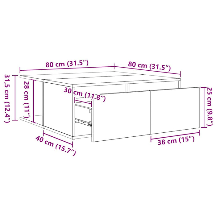Masă de cafea Stejar negru 80 x 80 x 31 cm Lemn compozit - WALTI WALTI