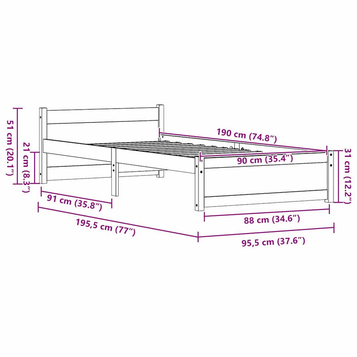 Cadru de pat cu headboard Maroniu cerat 205.5 x 95.5 x 51 cm - WALTI WALTI