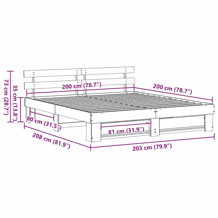 Cadru de pat cu headboard Maro 200 x 200 cm Lemn masiv de pin - WALTI WALTI