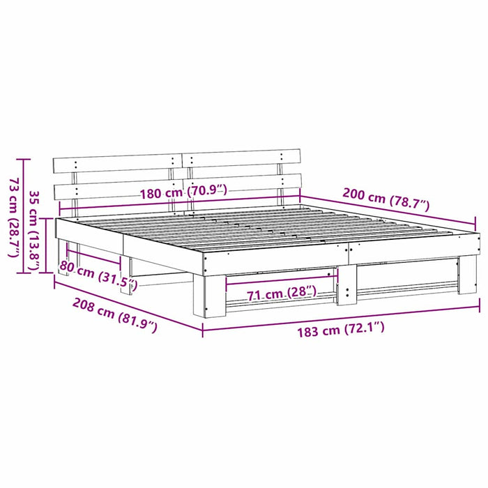 Cadru de pat cu headboard Alb 180 x 200 cm Lemn masiv de pin - WALTI WALTI