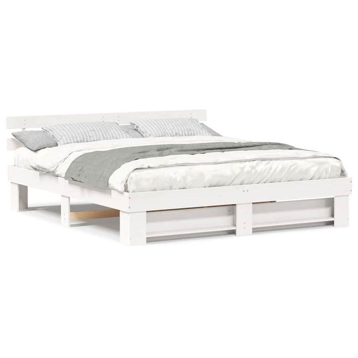 Cadru de pat cu headboard Alb 180 x 200 cm Lemn masiv de pin - WALTI WALTI