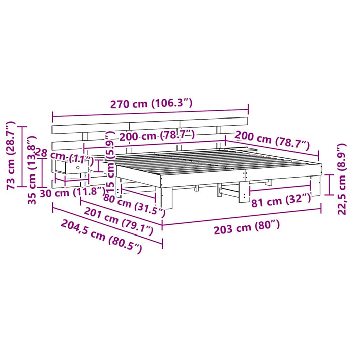 Cadru de pat cu headboard Maro 200 x 200 cm Lemn de pin masiv - WALTI WALTI
