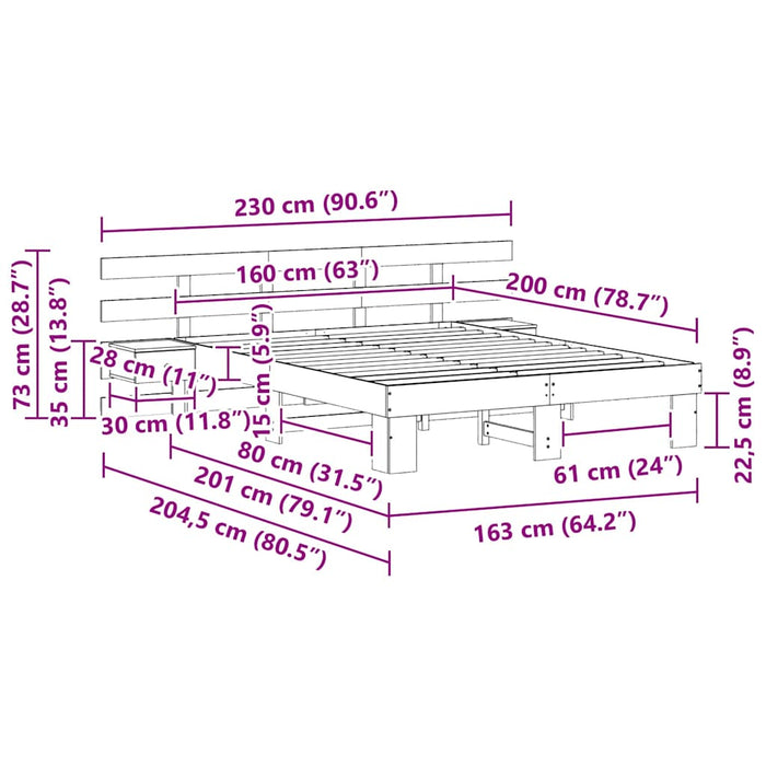 Cadru de pat cu headboard Maro 160 x 200 cm Lemn de pin masiv WALTI
