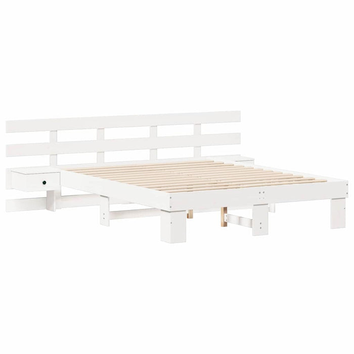Cadru de pat cu headboard Alb 160 x 200 cm Lemn de pin masiv WALTI