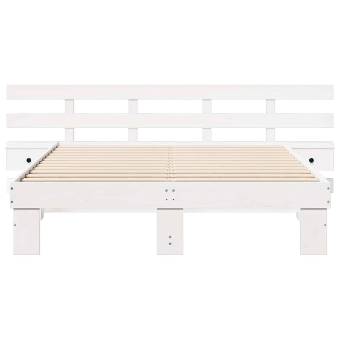 Cadru de pat cu headboard Alb 160 x 200 cm Lemn de pin masiv WALTI