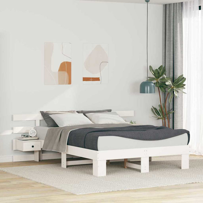 Cadru de pat cu headboard Alb 150 x 200 cm Lemn de pin masiv - WALTI WALTI