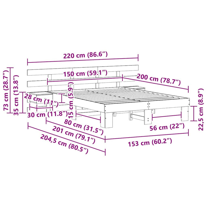 Cadru de pat cu headboard Maro 150 x 200 cm Lemn de pin masiv - WALTI WALTI