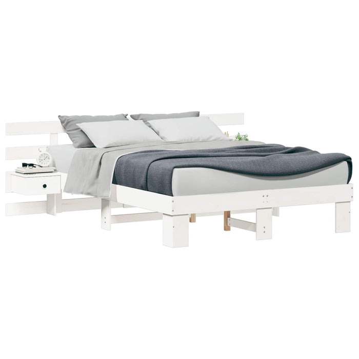Cadru de pat cu headboard Alb 140 x 200 cm Lemn de pin masiv WALTI