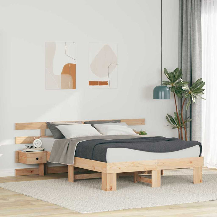 Cadru de pat cu headboard Maro 140 x 190 cm Lemn de pin masiv WALTI