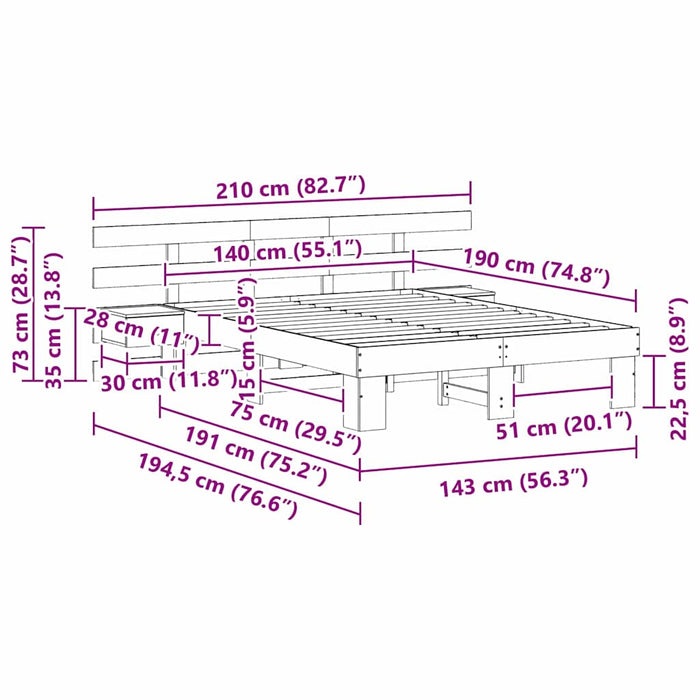 Cadru de pat cu headboard Maro 140 x 190 cm Lemn de pin masiv WALTI
