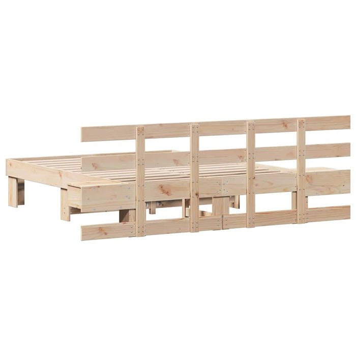 Cadru de pat cu headboard Maro 135 x 190 cm Lemn de pin masiv - WALTI WALTI